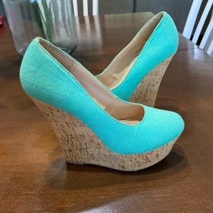 Teal canvas wedges